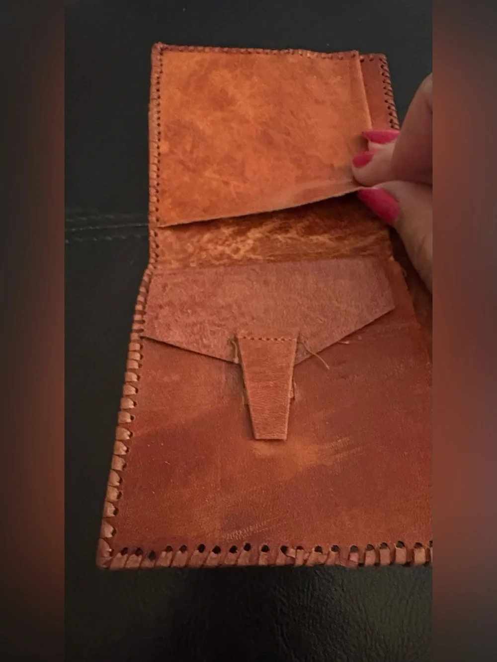 Vintage Handcrafted Shantiniketan Leather Envelope Clutch Purse Set